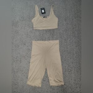 Fashion Nova Camel Crop Tank & Shorts Set